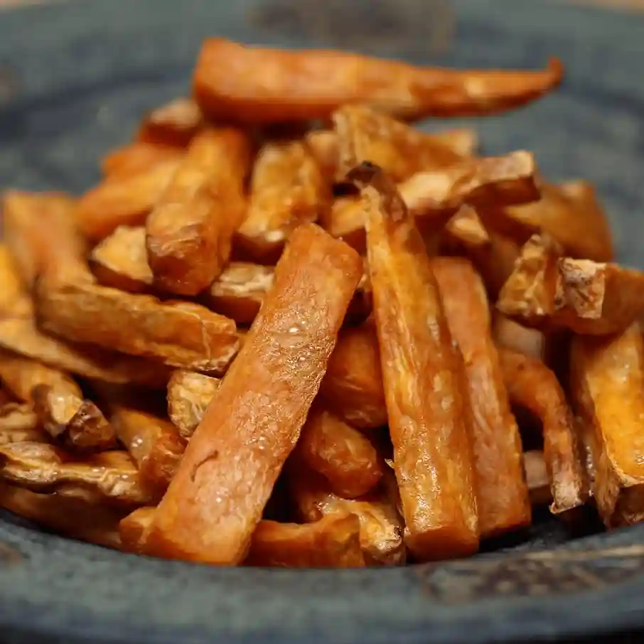 Crispy potato skin fries fried to a golden state